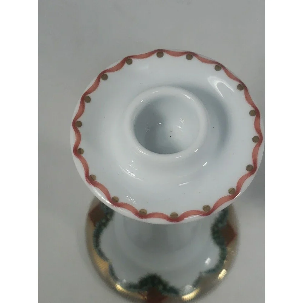 Vintage Royal Copenhagen Christmas Joy Candlesticks 503 Holly Garland Gold Trim